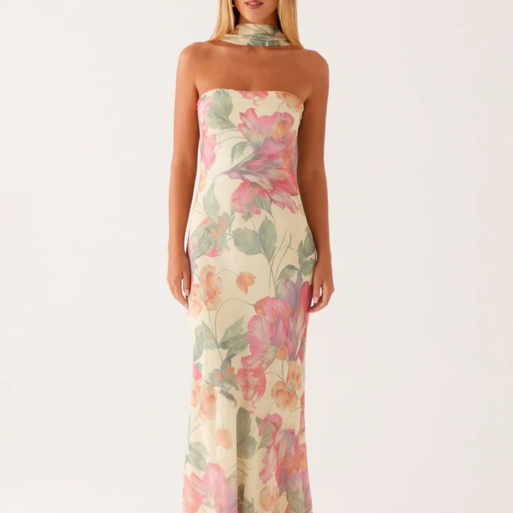 Peppermayo Under The Pagoda Maxi Dress - Yellow Peony - Yellow/Pink Floral / US